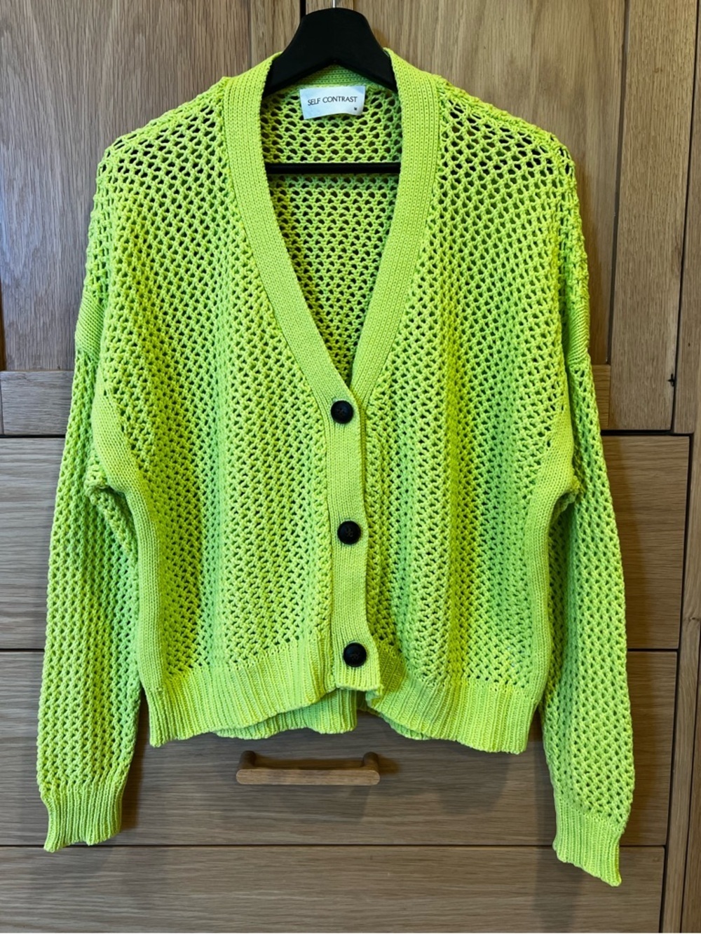 Self Contrast Maggie Fishnet Cardigan Citron Green Size Medium Spring Beach